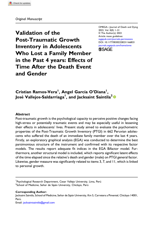 Validation of the Post-Traumatic Growth Inventory