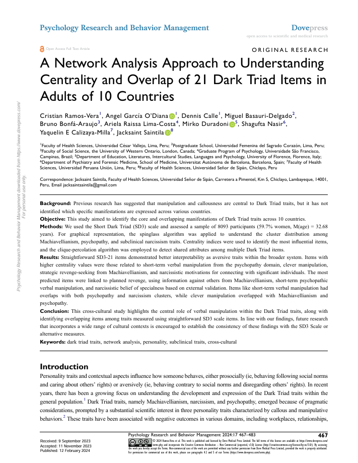Network Analysis of Dark Triad Items