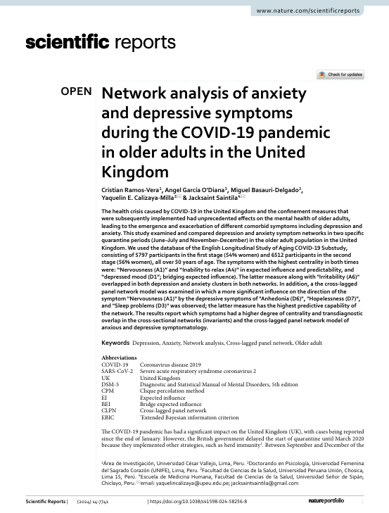 Network analysis of anxiety and depressive symptoms